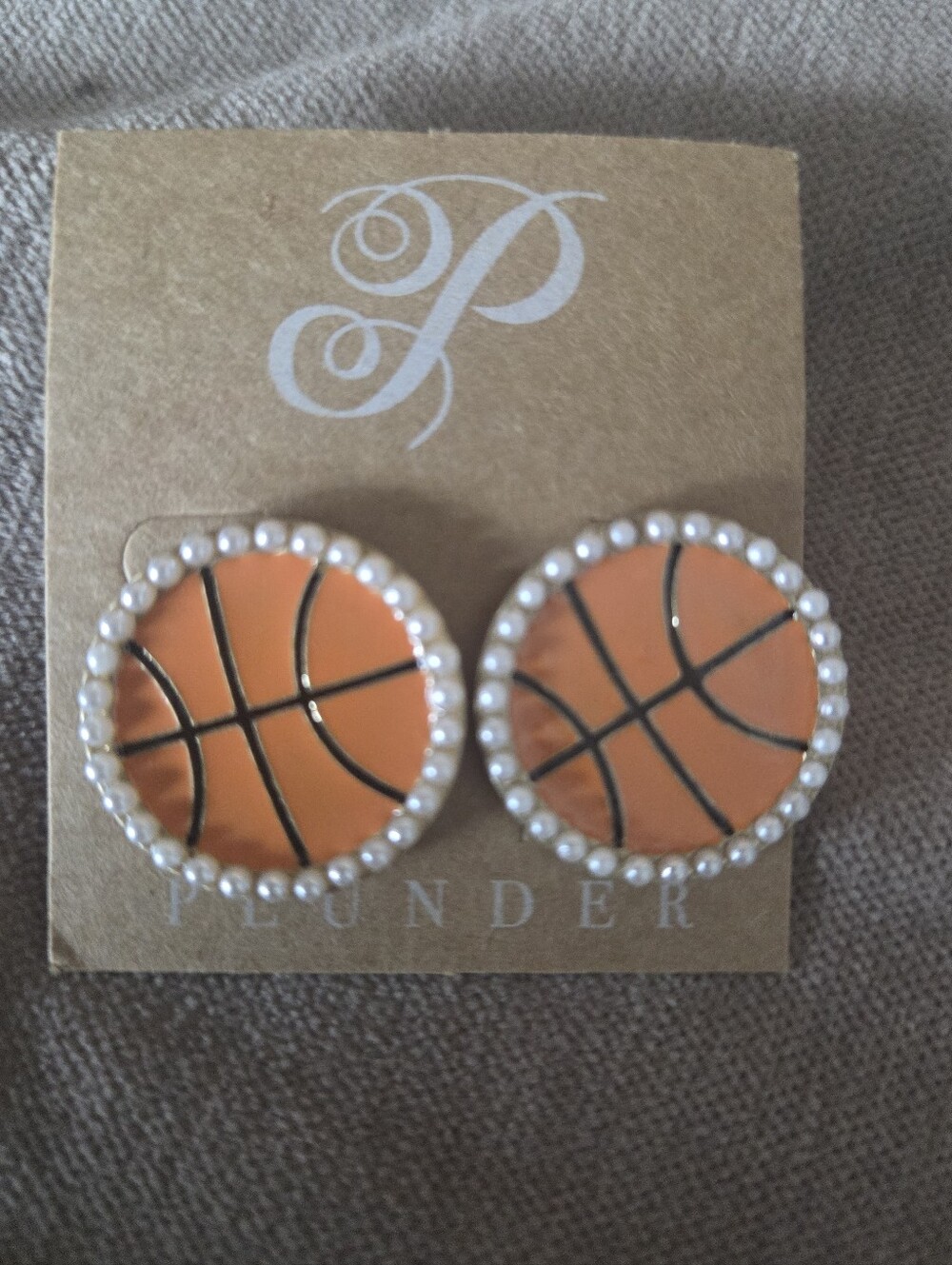 NEW Orange Basketball Pearl Stud Earrings by Plunder
